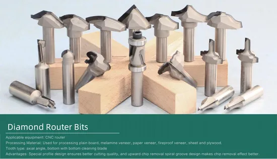 PCD Thumbnail Table Edge Router Bit Woodworking Molding Trimmer Milling Cutter Tools for Wood Classic Plunge Bit